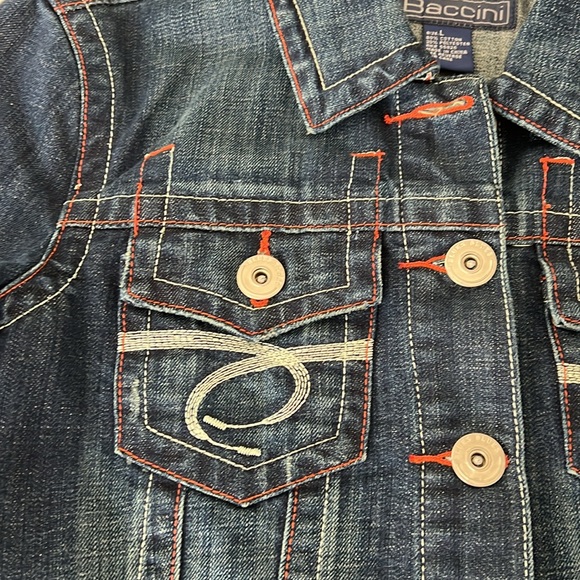 Gorgeous women’s denim jacket. Size L. Orange and white details. Like new! - Picture 2 of 8